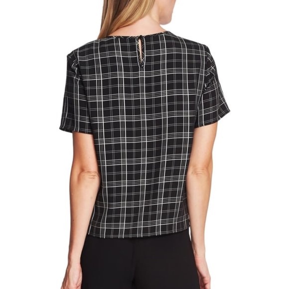 Vince Camuto Windowpane Plaid Short Sleeve Top - Picture 5 of 5